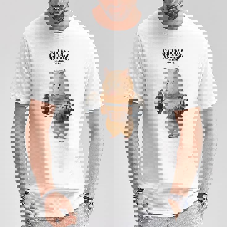 ハムスター ウェイトリフティング フィットネスジム Tシャツ 面白い贈り物