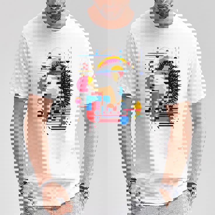 ハリネズミ アート 幾何学 動物 抽象 グラフィック ハリネズミ Tシャツ 面白い贈り物