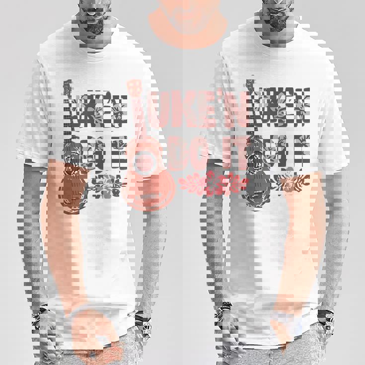 ハワイアンウクレレ ウケアンドドゥイットフラワー Tシャツ 面白い贈り物