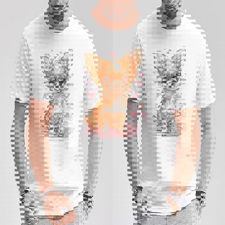 ハートに囲まれた愛らしいチワワ Tシャツ 面白い贈り物