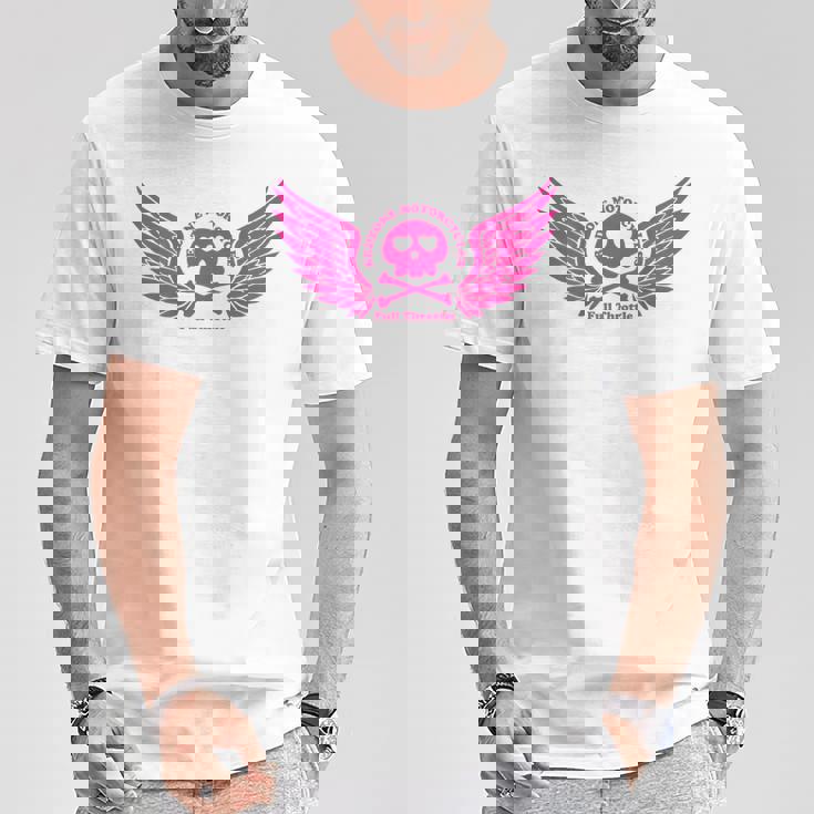 バイク おもしろ ドクロ 可愛い ハート オートバイ 羽ばたく翼 バックプリント 天使 Tシャツ 面白い贈り物
