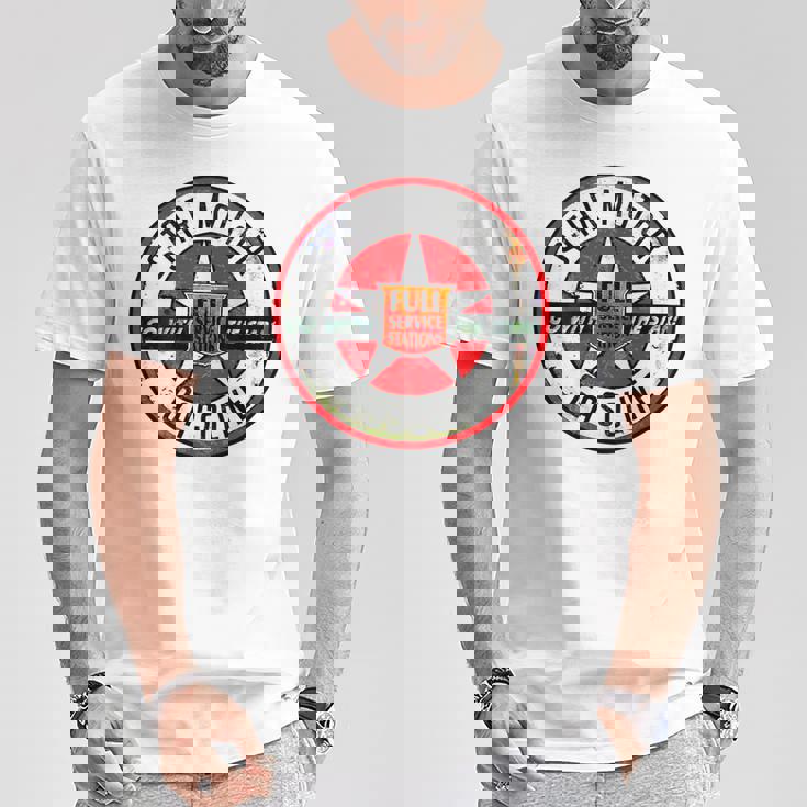 バックプリントのみ レトロ ビンテージ ガソリンスタンド スター モーター オイルカー Tシャツ 面白い贈り物