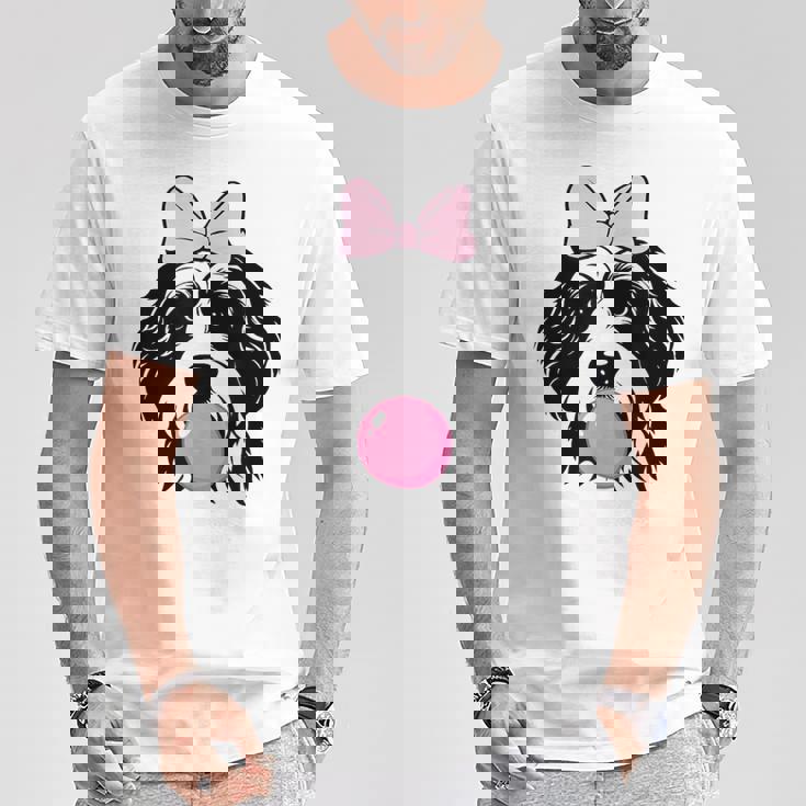 バブルガムを持つバーネドゥードル犬 Tシャツ 面白い贈り物