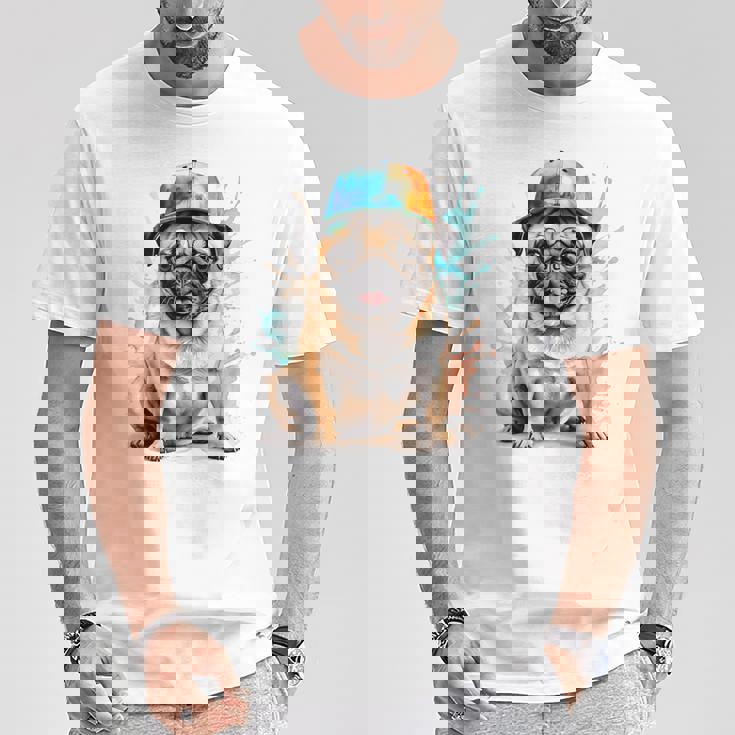 パグ、スナップバック キャップ、犬、カラフル、面白い、動物プリント Tシャツ 面白い贈り物