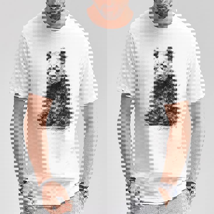 パンダ アニマルプリント グラフィック デッサン アート 絵画 パンダ Tシャツ 面白い贈り物