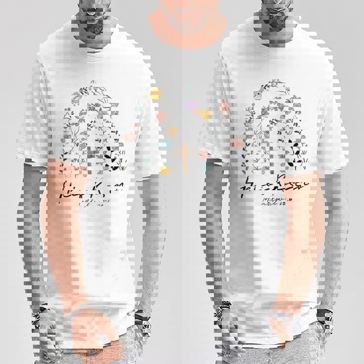 ヒ・イズ・ライゼン・フラワーズ・レインボー・ジーザス Tシャツ 面白い贈り物