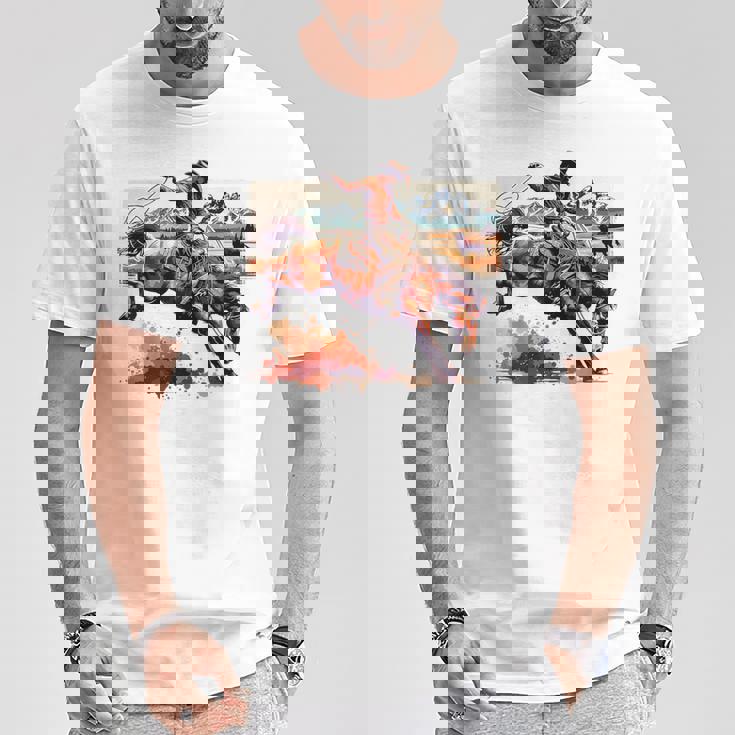 ビンテージ カウボーイ ロデオ ブロンコ ウエスタン 乗馬 カントリー メンズ Tシャツ 面白い贈り物