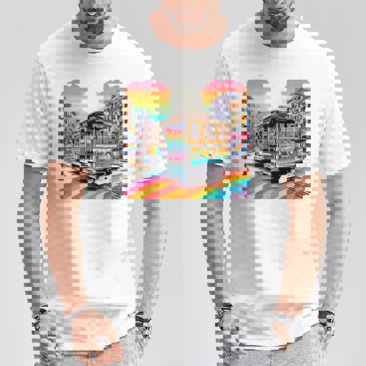 ビンテージ サンフランシスコ ケーブルカーf カストロ カリフォルニア Lgbtq 長袖tシャツ Tシャツ 面白い贈り物