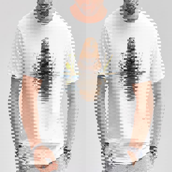 ビーバー 恋人 動物 アート イラスト グラフィック ビーバー Tシャツ 面白い贈り物
