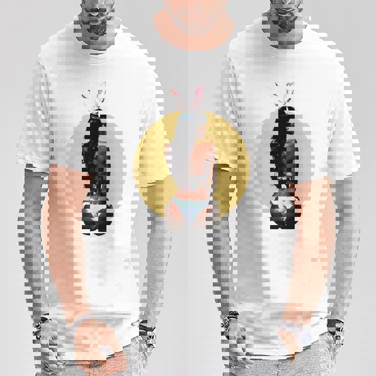 ピンナップ セクシー ブラウンスキン イースターバニー ガールズ ヴィンテージ メンズ レディース 長袖tシャツ Tシャツ 面白い贈り物