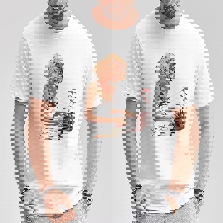 ピンナップガール ピアノ ピアニスト ヴィンテージ 長袖tシャツ Tシャツ 面白い贈り物