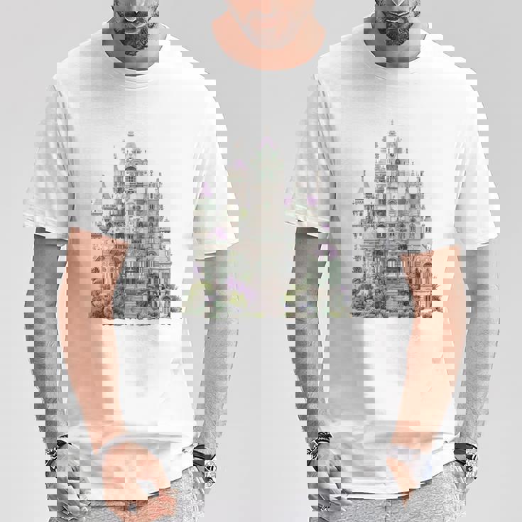 ファンタジーゴシックヴィクトリア朝の城 長袖tシャツ Tシャツ 面白い贈り物