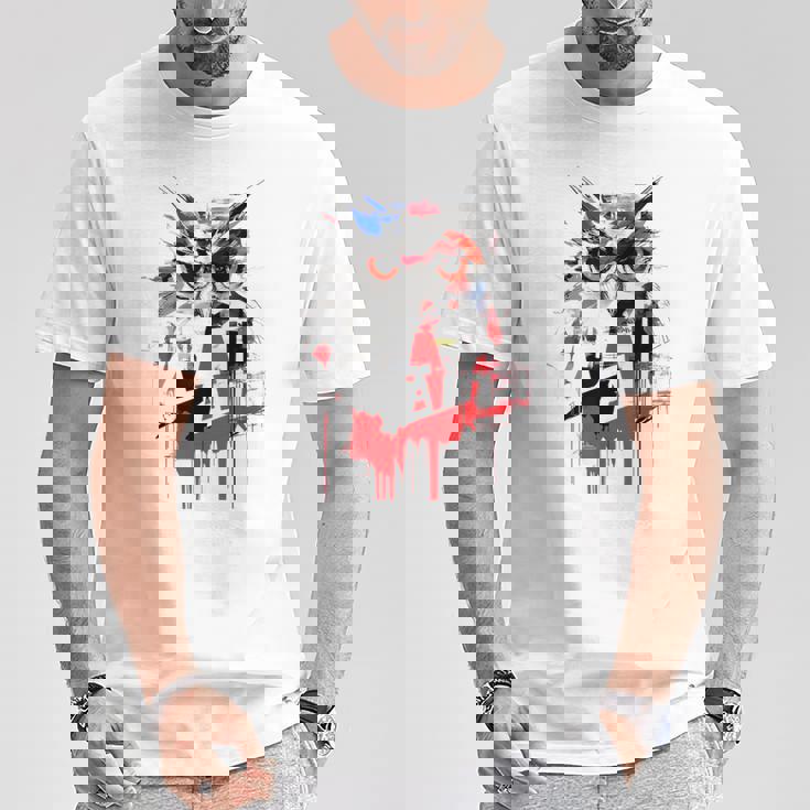 フクロウ アート 絵画 抽象 動物 描画 グラフィック フクロウ Tシャツ 面白い贈り物