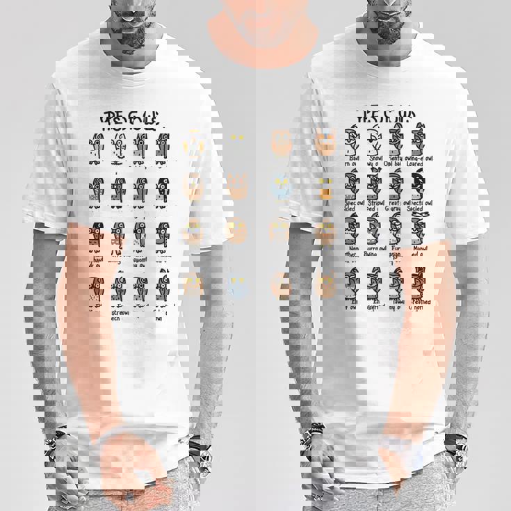 フクロウのコレクションタイプ かわいいフクロウ愛好家向け Tシャツ 面白い贈り物