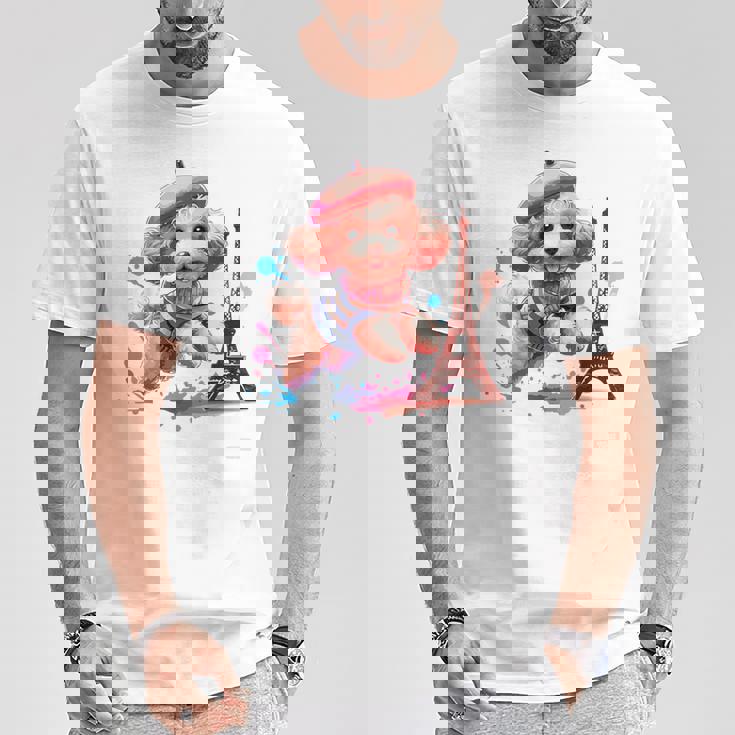 フランス パリ エッフェル塔 ファッション トイ プードル パリ 子犬 Tシャツ 面白い贈り物