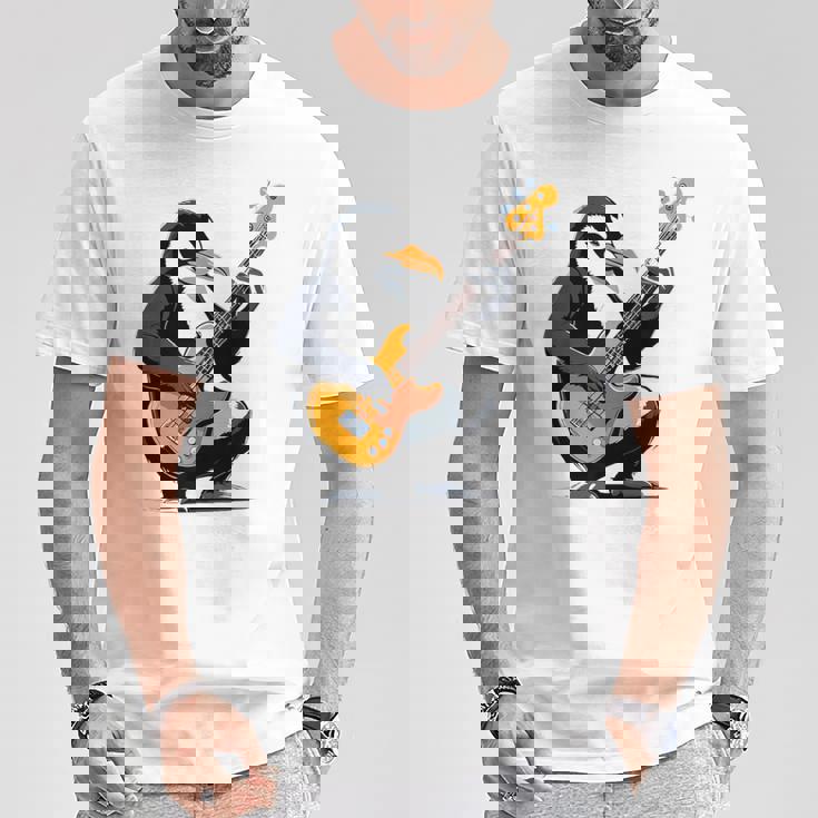 ベースギターを弾くペンギン ペンギン Tシャツ 面白い贈り物