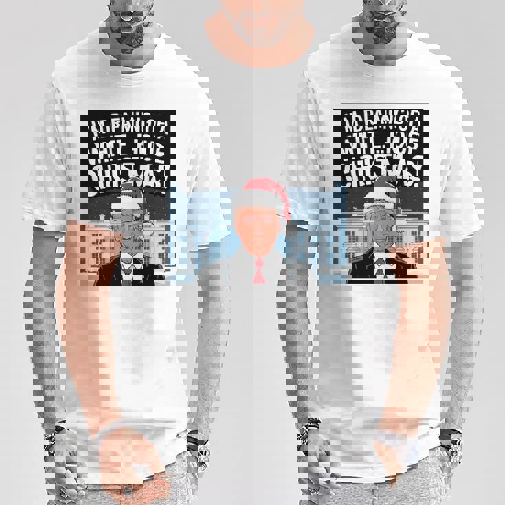 ホワイトハウスのクリスマス・トランプ・ファニー・ホリデーを夢見ている 長袖tシャツ Tシャツ 面白い贈り物