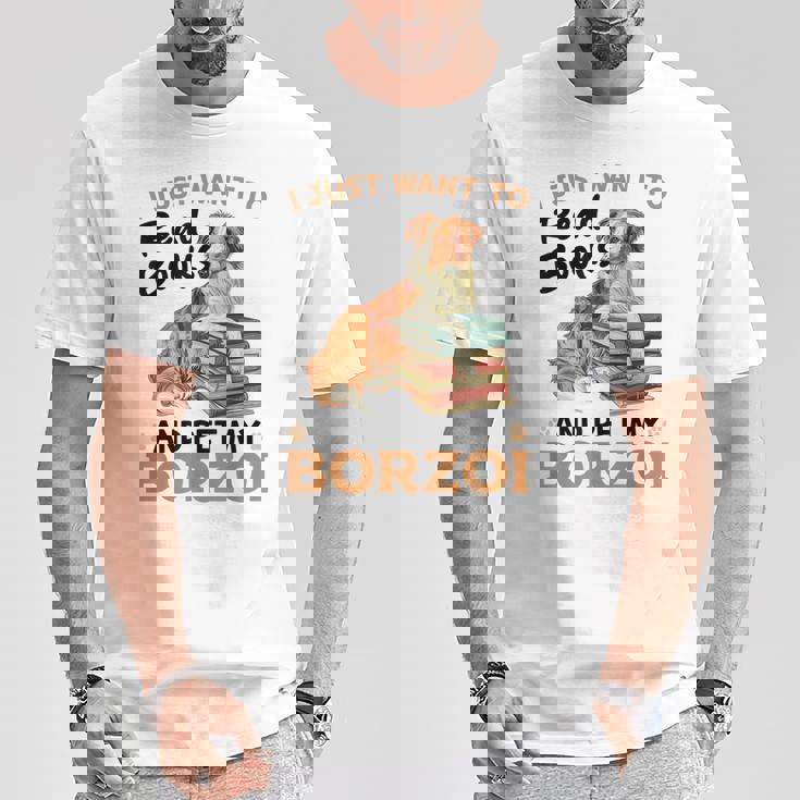 ボルゾイ・ドッグ・ブリード本を読んでボルゾイを撫でたいだけ Tシャツ 面白い贈り物