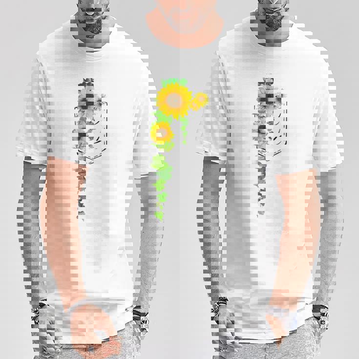 ポケットに入ったかわいいひまわり クリスマスギフト Tシャツ 面白い贈り物