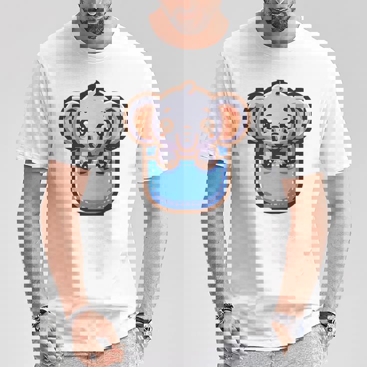 ポケットに入ったかわいい象 Tシャツ 面白い贈り物