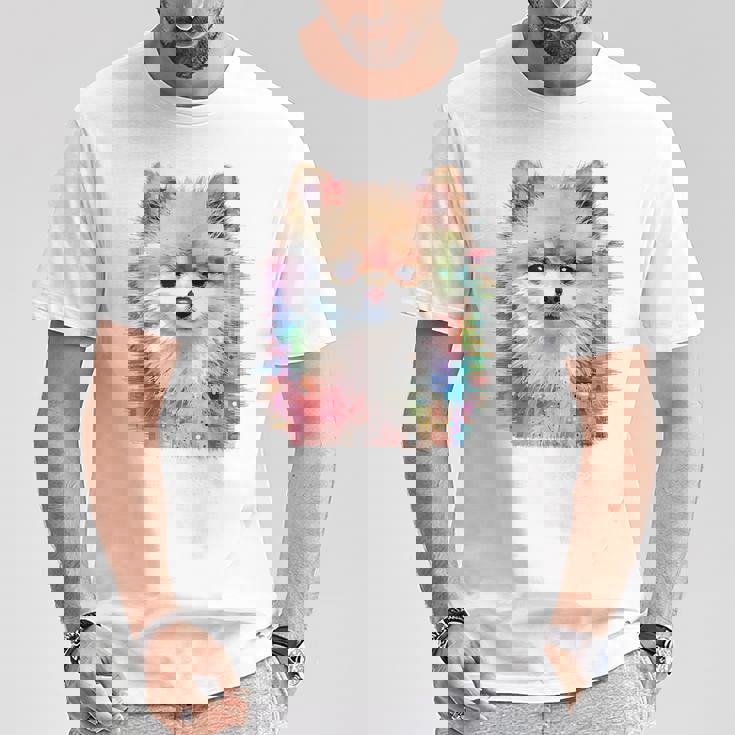 ポメラニアン 抽象画 グラフィック 絵画 動物 ポメラニアン Tシャツ 面白い贈り物