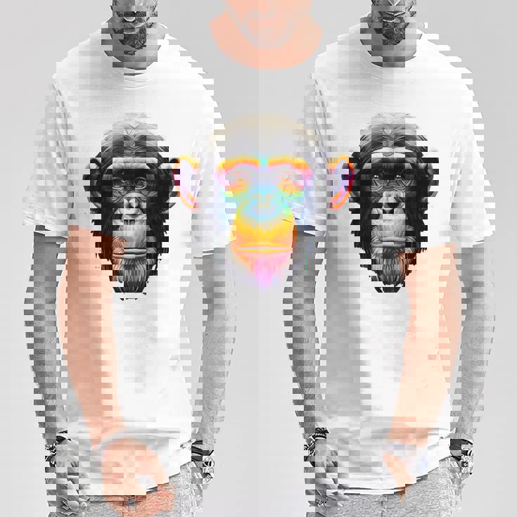マルチカラー アート カラフル チンパンジー Tシャツ 面白い贈り物