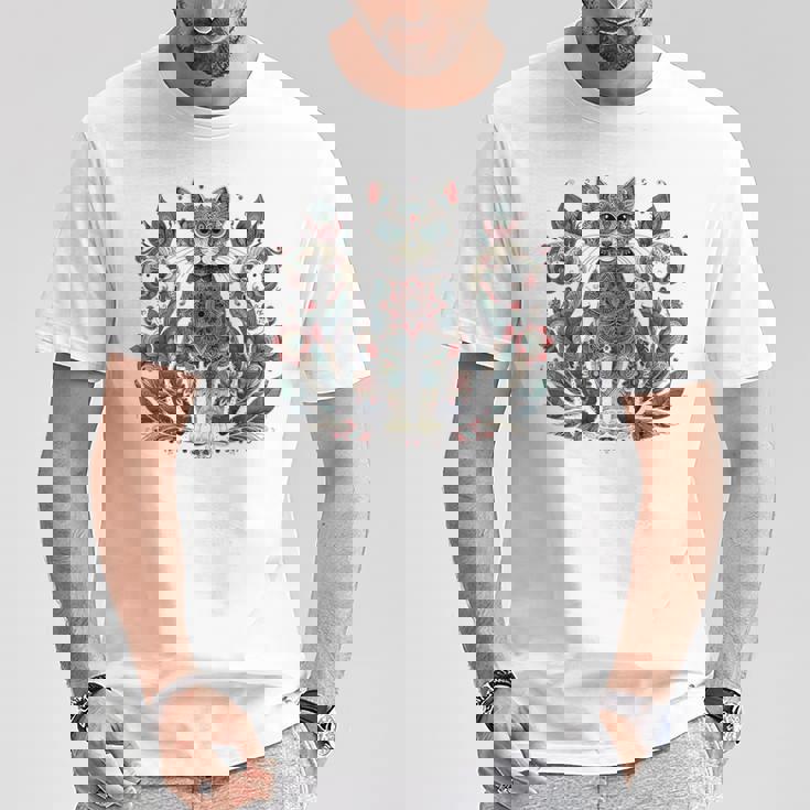 マンダラデザインのかわいい猫の曼荼羅。 長袖tシャツ Tシャツ 面白い贈り物