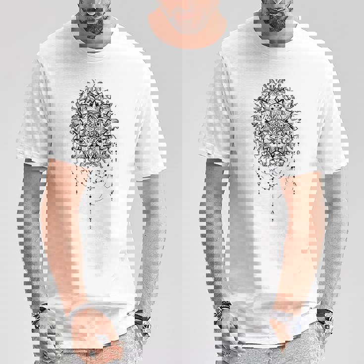 マンダラフラワー神聖幾何学フラクタルアート良い雰囲気 Tシャツ 面白い贈り物