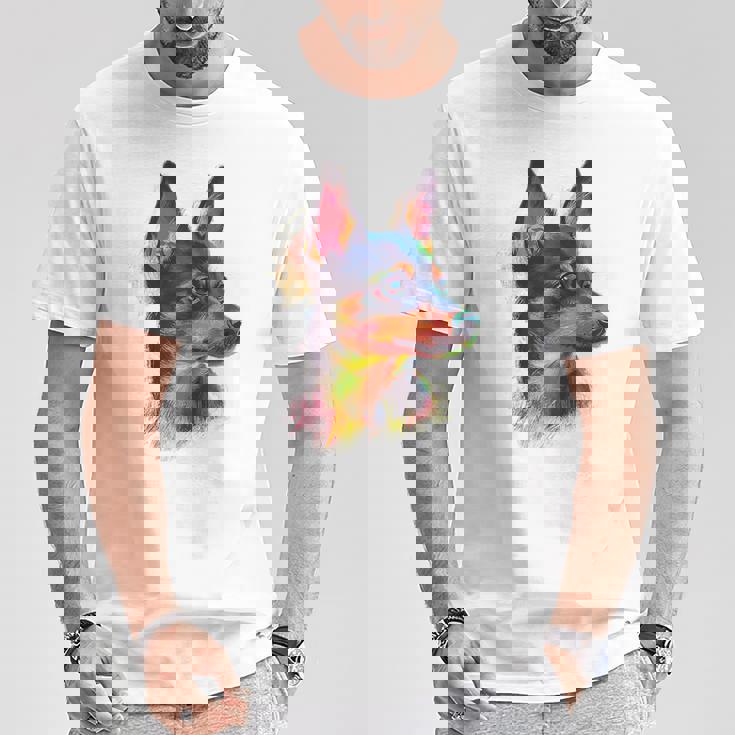 ミニチュア ピンシャー 犬 ペット アート カラフル ミニチュア ピンシャー Tシャツ 面白い贈り物