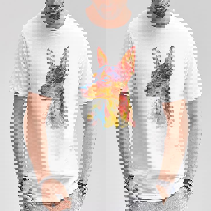 ミニチュア ピンシャー 犬 ペット カラフル ミニチュア ピンシャー Tシャツ 面白い贈り物