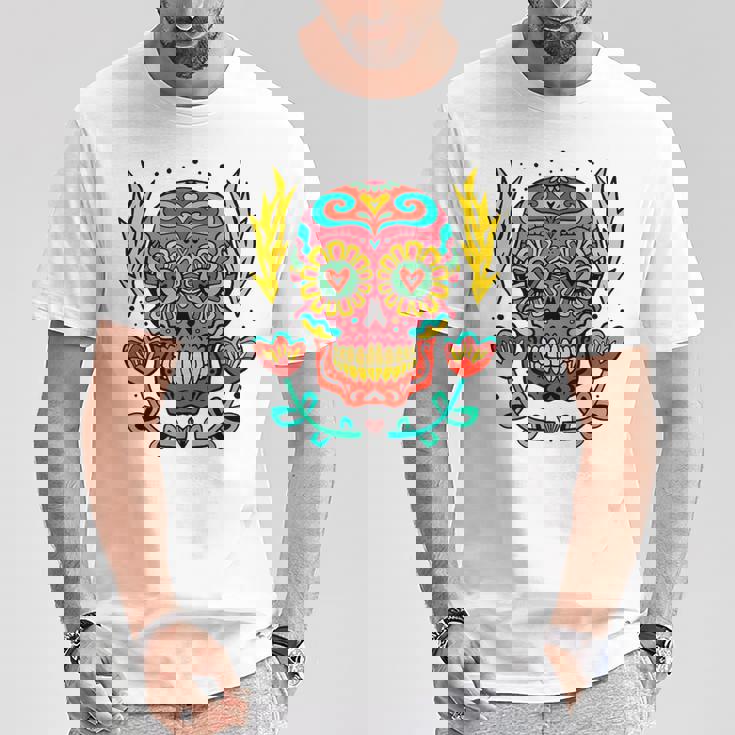 メキシカンホリデー カーニバル マスク カラフル スカル Tシャツ 面白い贈り物