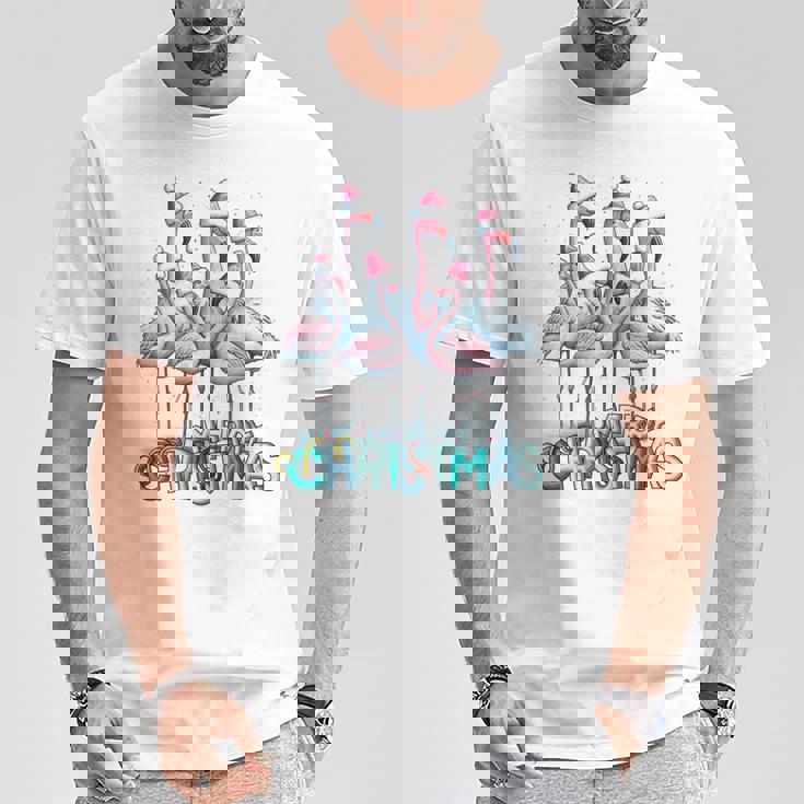 メリークリスマス フラミンゴスクワッド トロピカルスタイル 長袖tシャツ Tシャツ 面白い贈り物