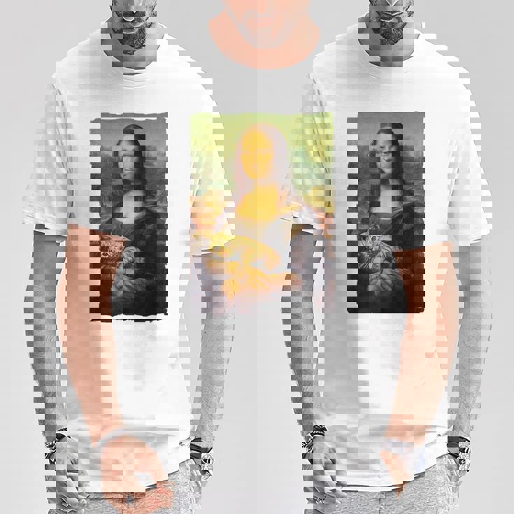 モナ・リザとオレンジ色の猫 面白いアートの絵 Tシャツ 面白い贈り物