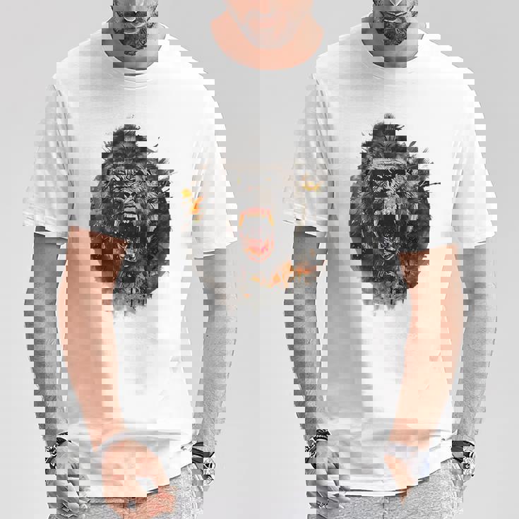 モンキー ゴリラ シルバーバック アニマル スプラッシュ グラフィティ アート Tシャツ 面白い贈り物