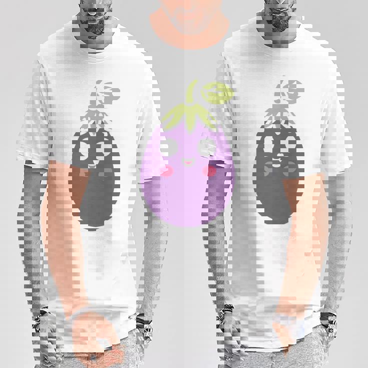 ユーモアフードナスのシンプルなナス 長袖tシャツ Tシャツ 面白い贈り物