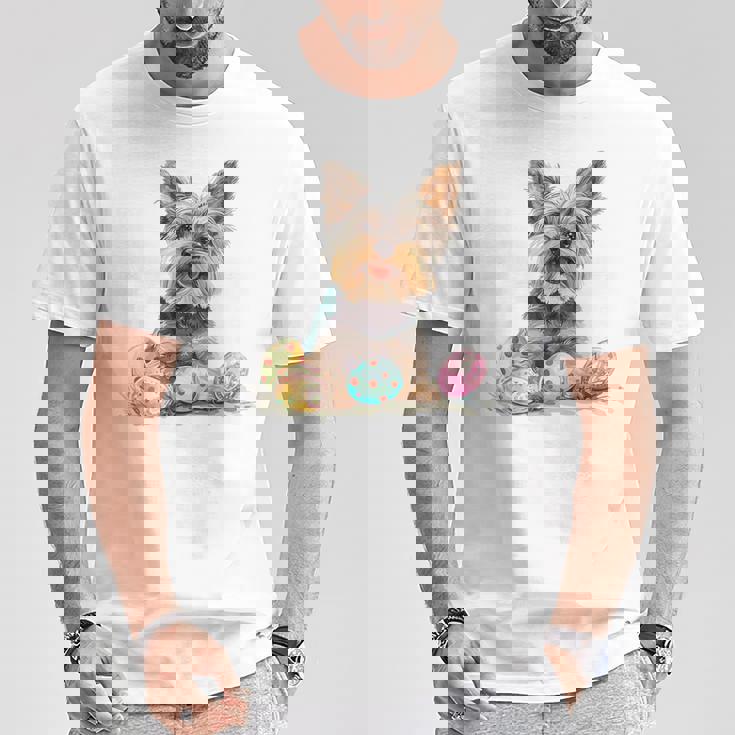 ヨーキー ヨークシャーテリア 犬種 ハッピーイースター メンズ レディース Tシャツ 面白い贈り物