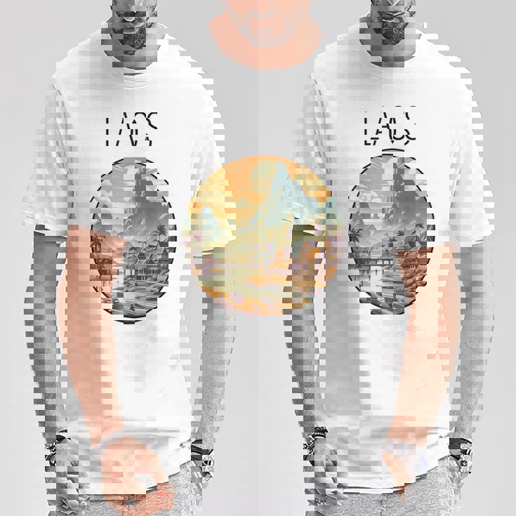 ラオスの風景 アールデコ Tシャツ 面白い贈り物