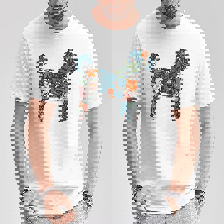 ラブラドゥードルやゴールデンドゥードルのママのためのフローラルドッグシルエット Tシャツ 面白い贈り物