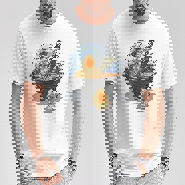 ラーメン 海 波 寝ぼける たまご Tシャツ 面白い贈り物