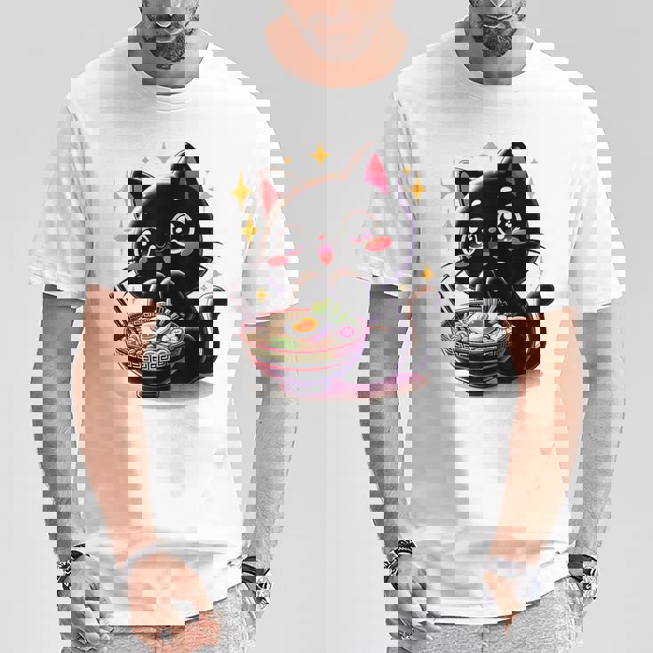 ラーメン猫かわいいアニメ猫ラーメン愛好家甘い Tシャツ 面白い贈り物