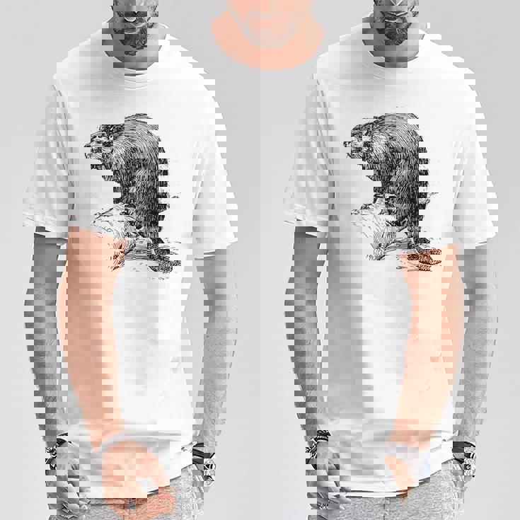 リアルなビーバースケッチ Tシャツ 面白い贈り物