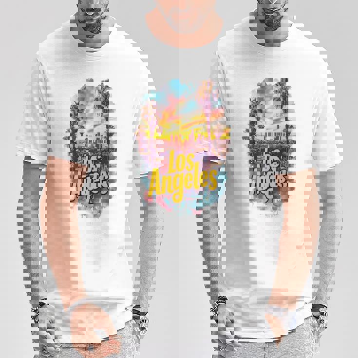 ロサンゼルス カリフォルニア サンセット スカイライン アーバン お土産 Tシャツ 面白い贈り物