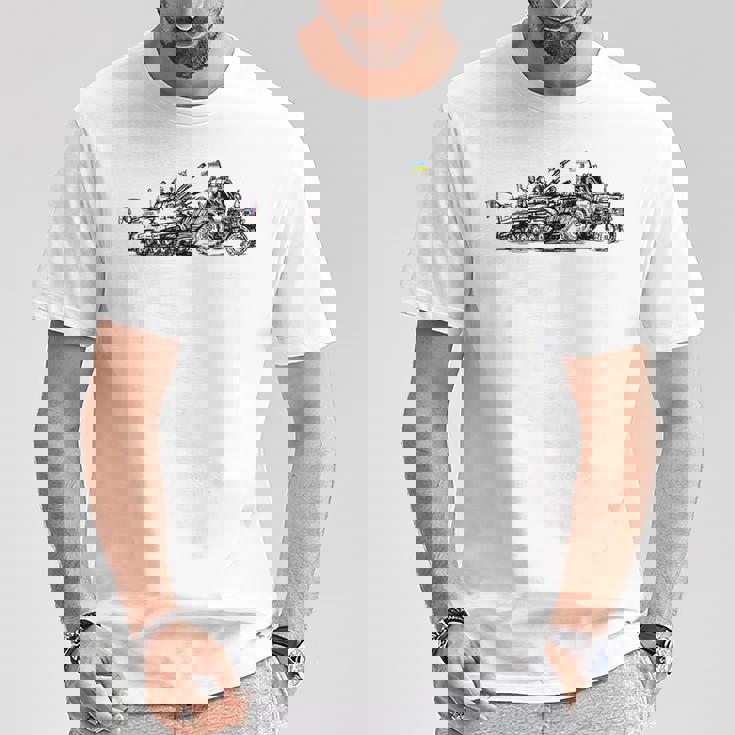 ロシアのbmpを盗むウクライナの農家 ウクライナを支援 Tシャツ 面白い贈り物