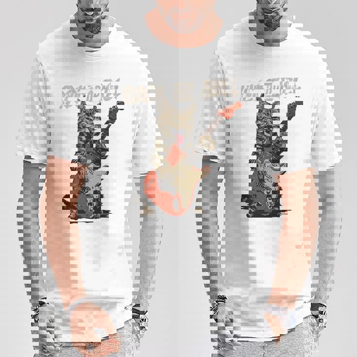 ロックンロール ギター 猫 ビンテージ Rock ギタリスト 猫 長袖tシャツ Tシャツ 面白い贈り物