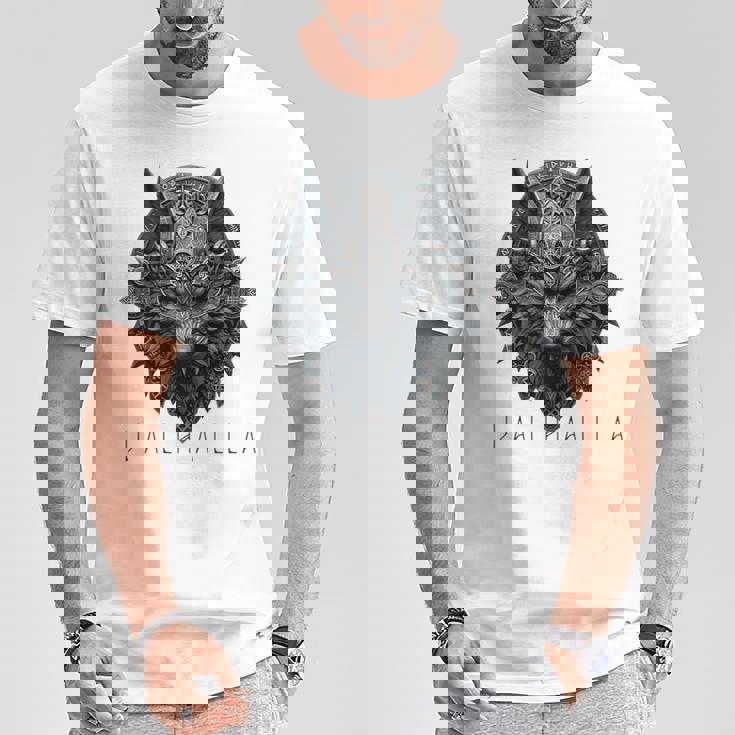 ヴァルハラ ウルフマスク オーディン ルーン文字 北欧コンパス バイキング メンズ レディース 長袖tシャツ Tシャツ 面白い贈り物