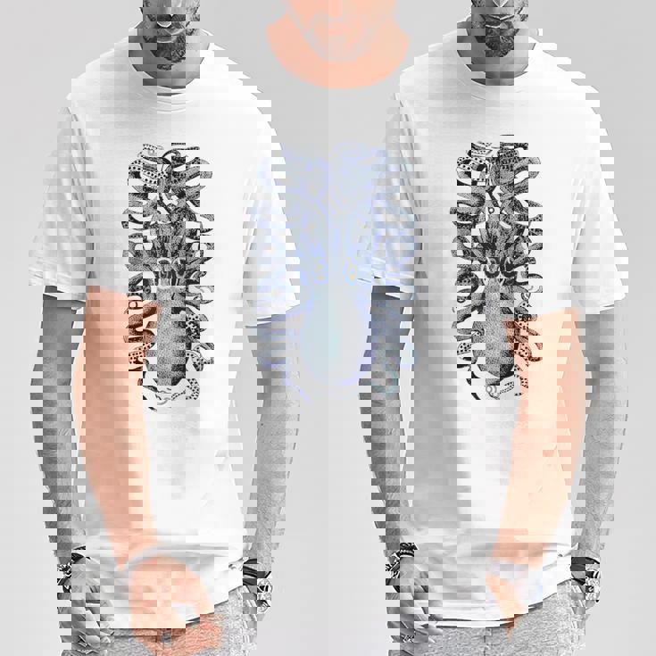 ヴィンテージ ブルー タコ Tシャツ 面白い贈り物