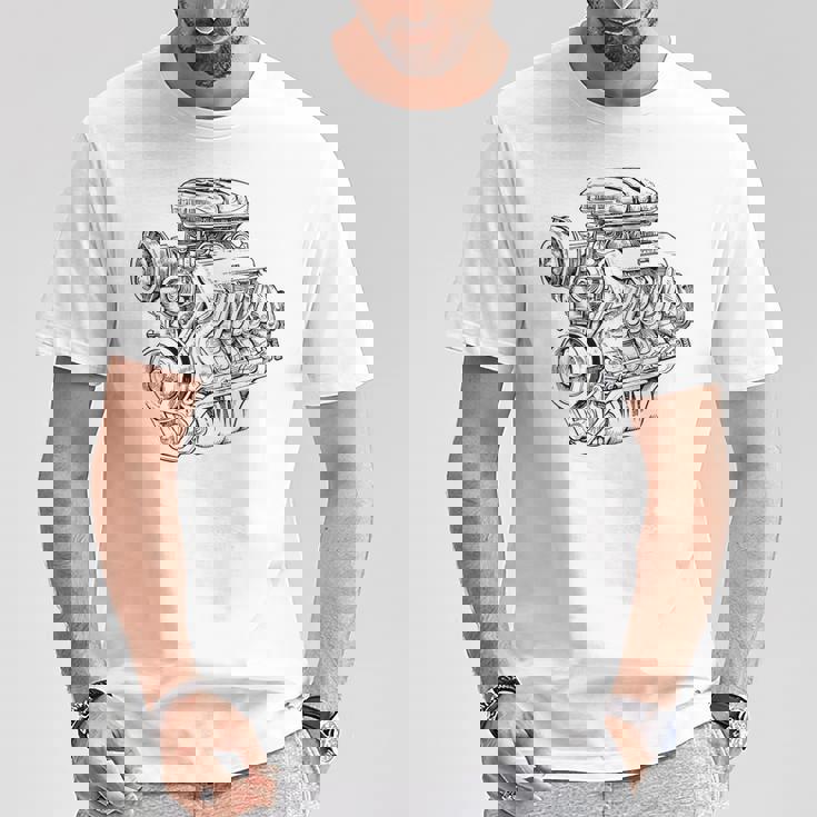 ヴィンテージエンジンブロック – メンズカー&メカニックガレージグラフィック Tシャツ 面白い贈り物