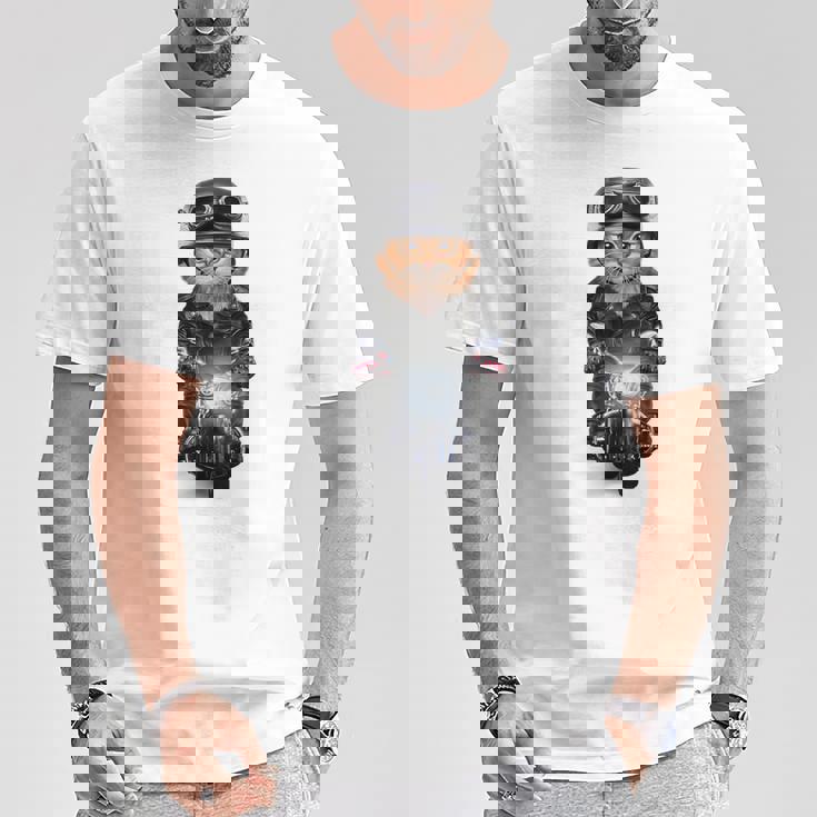 三毛猫 オレンジ猫 ねこ バイク ヘルメット Tシャツ 面白い贈り物