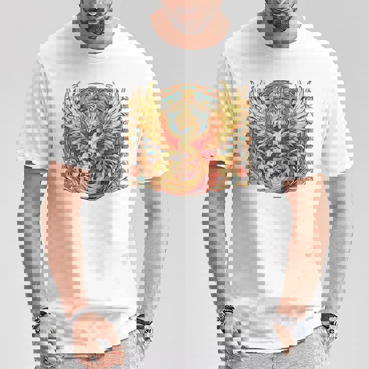 不死鳥 火の鳥 フェニックス イラスト バックプリント Tシャツ 面白い贈り物