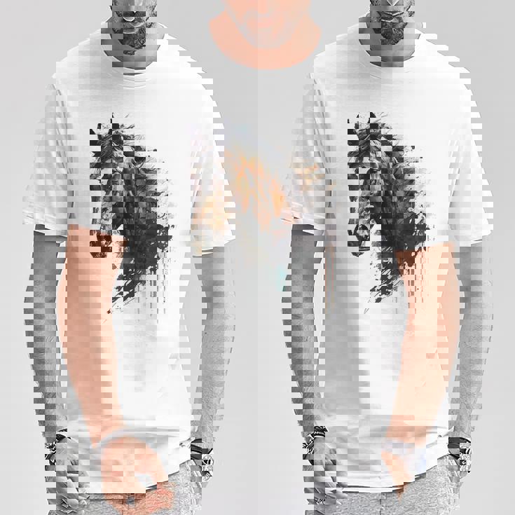 乗馬アート アニマルプリント 馬モチーフ 馬 Tシャツ 面白い贈り物